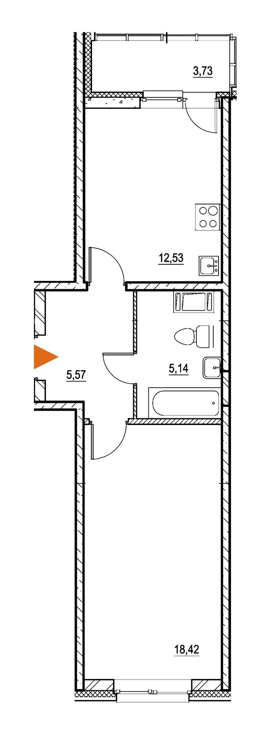 Однокомнатная квартира в : площадь 43.53 м2 , этаж: 5 – купить в Санкт-Петербурге